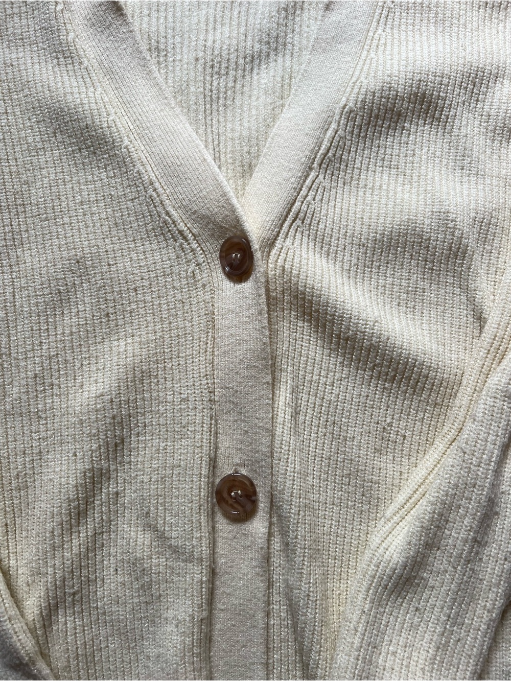 Tahari Cream Button-Front V-Neck Ribbed Cardigan - Picture 3 of 3